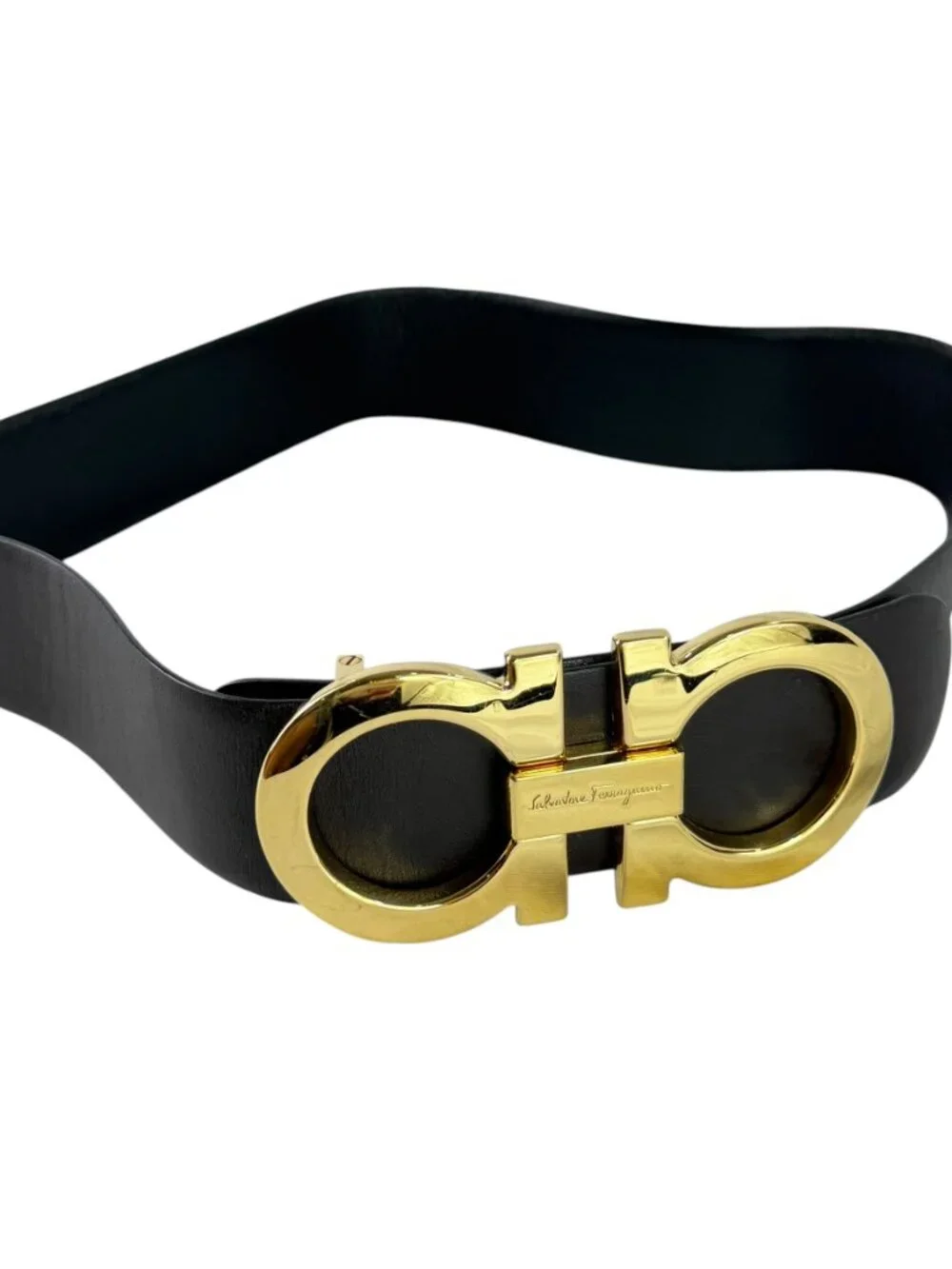 SALVATORE FERRAGAMO Gancini Reversible Black Brown Leather Large Buckle 28/70